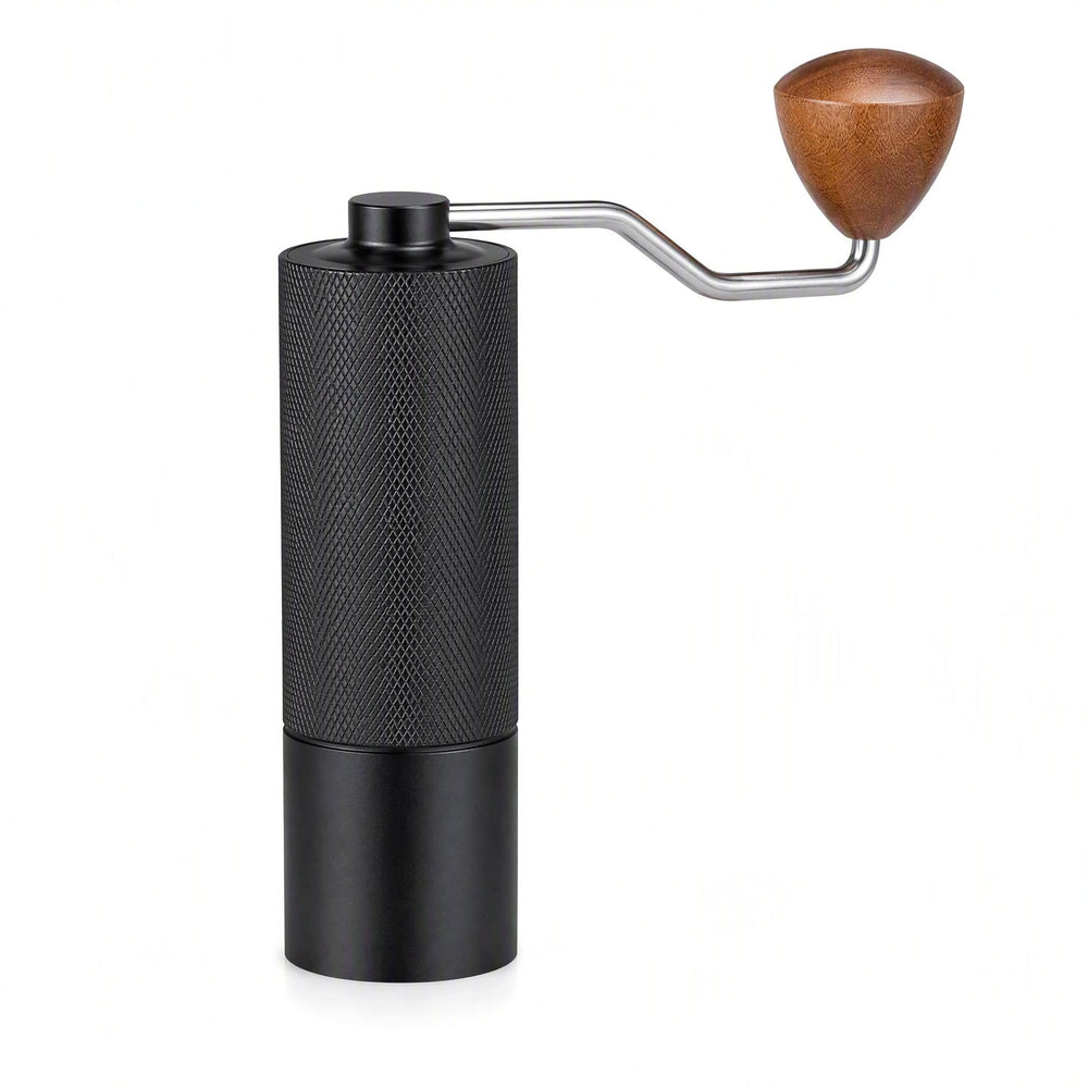 Slow Mill Manual Coffee Grinder Pro — black hand coffee grinder with diamond-knurled aluminium body and wooden crank handle