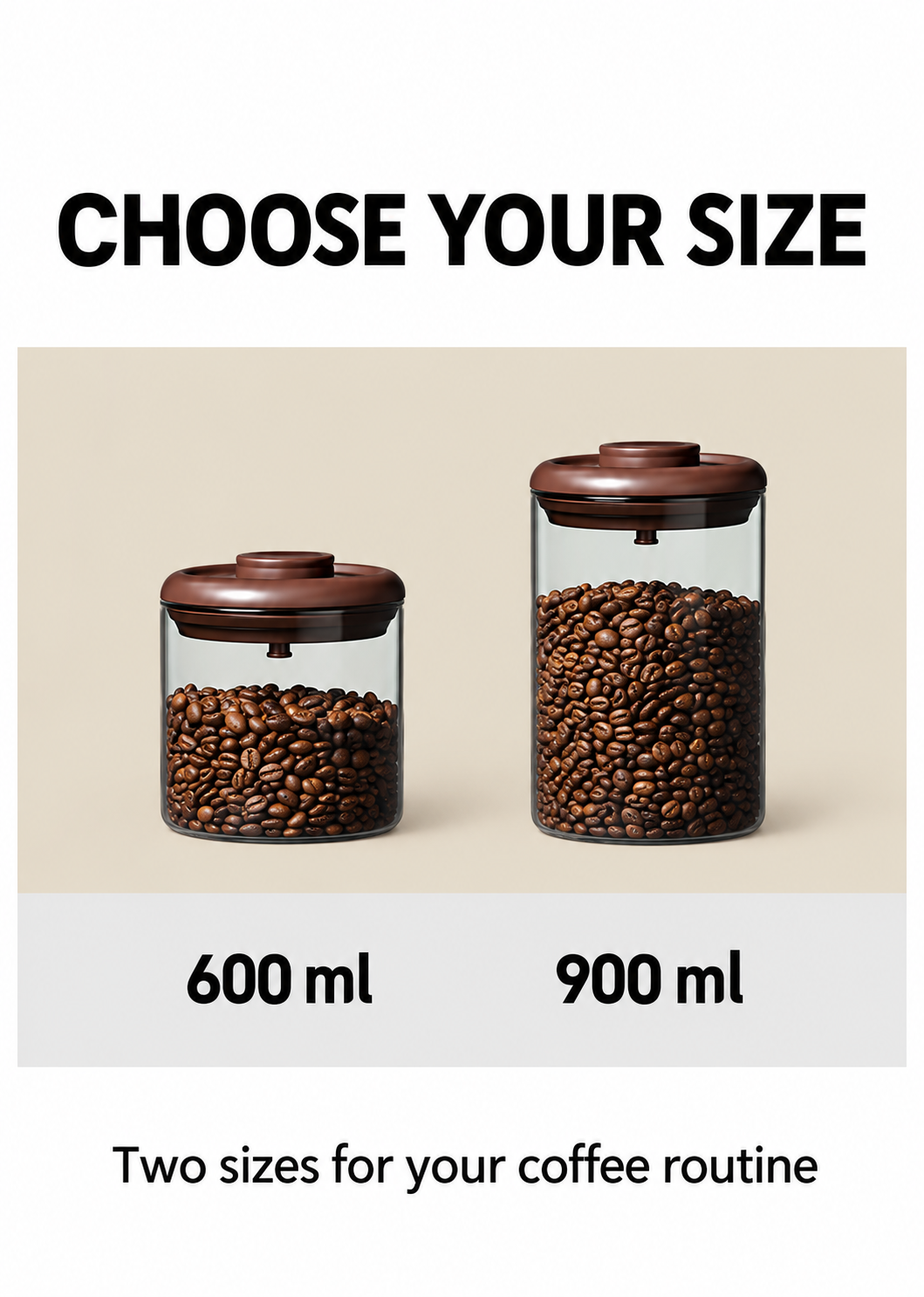 Slow Mill coffee canister size guide showing 600 ml and 900 ml options