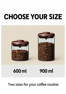 Slow Mill coffee canister size guide showing 600 ml and 900 ml options