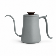 Grey gooseneck pouring kettle with lid and side handle