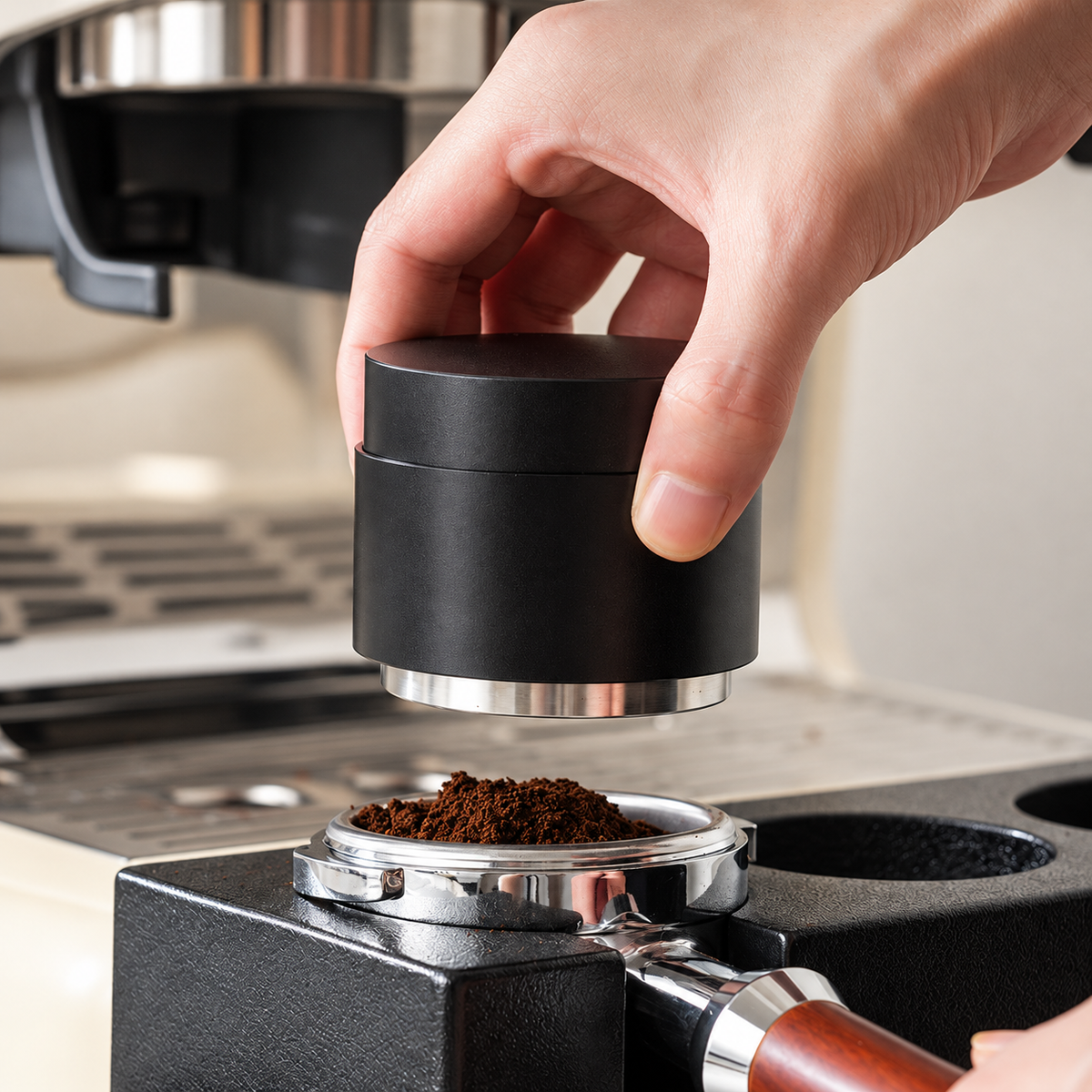 Using the espresso distributor above a portafilter basket