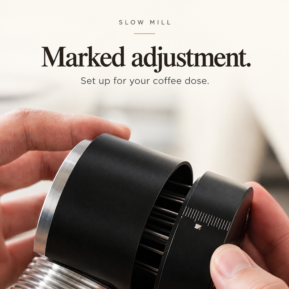 Marked adjustment section of the espresso prep tool