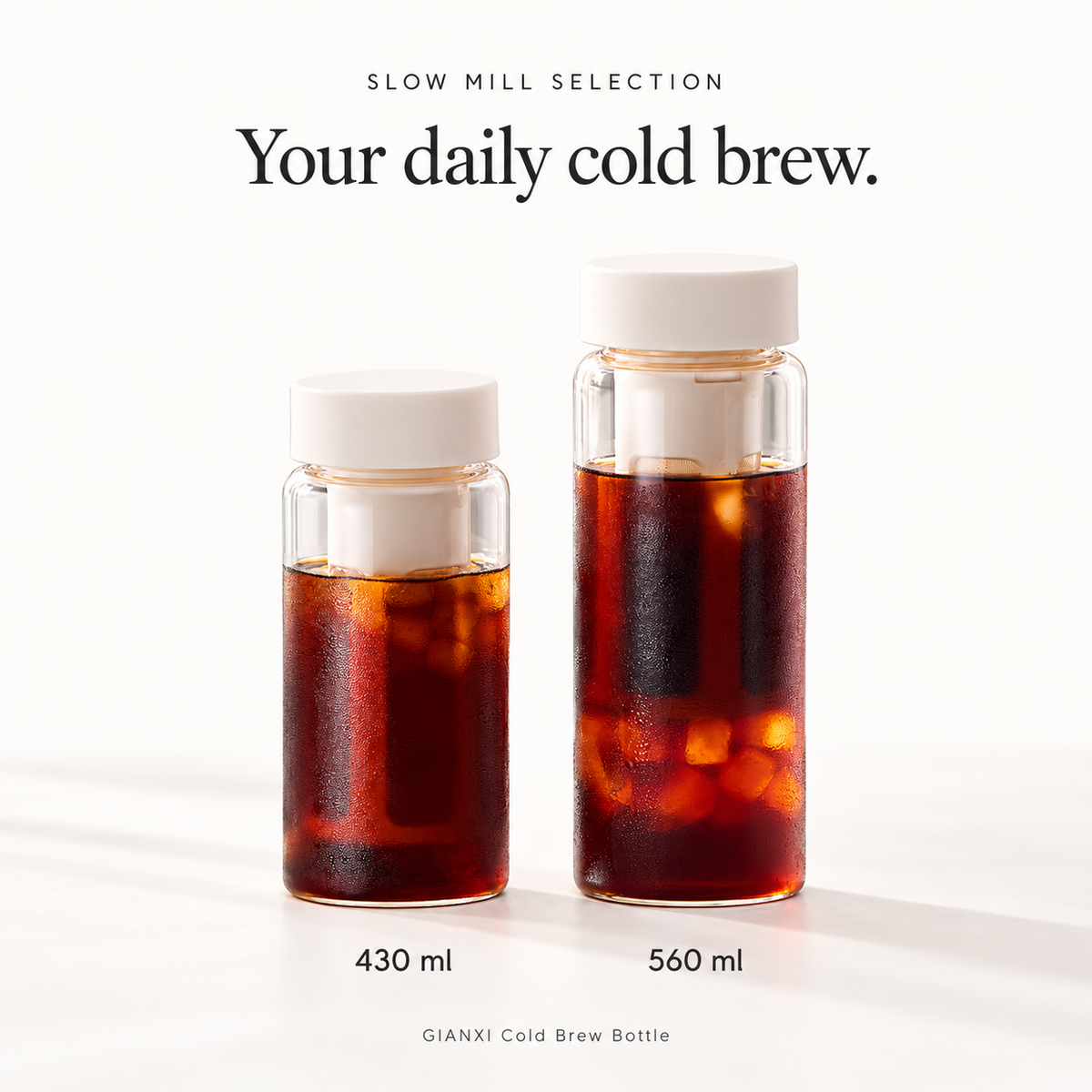430 ml and 560 ml cold brew bottle size comparison
