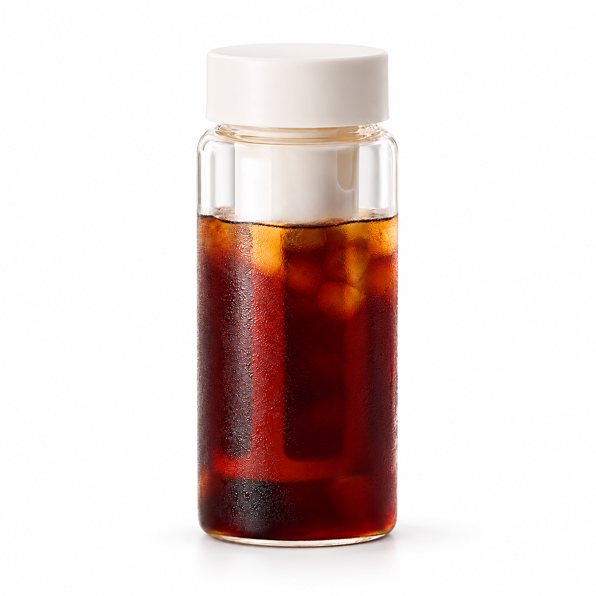 White cold brew coffee bottle with removable filter