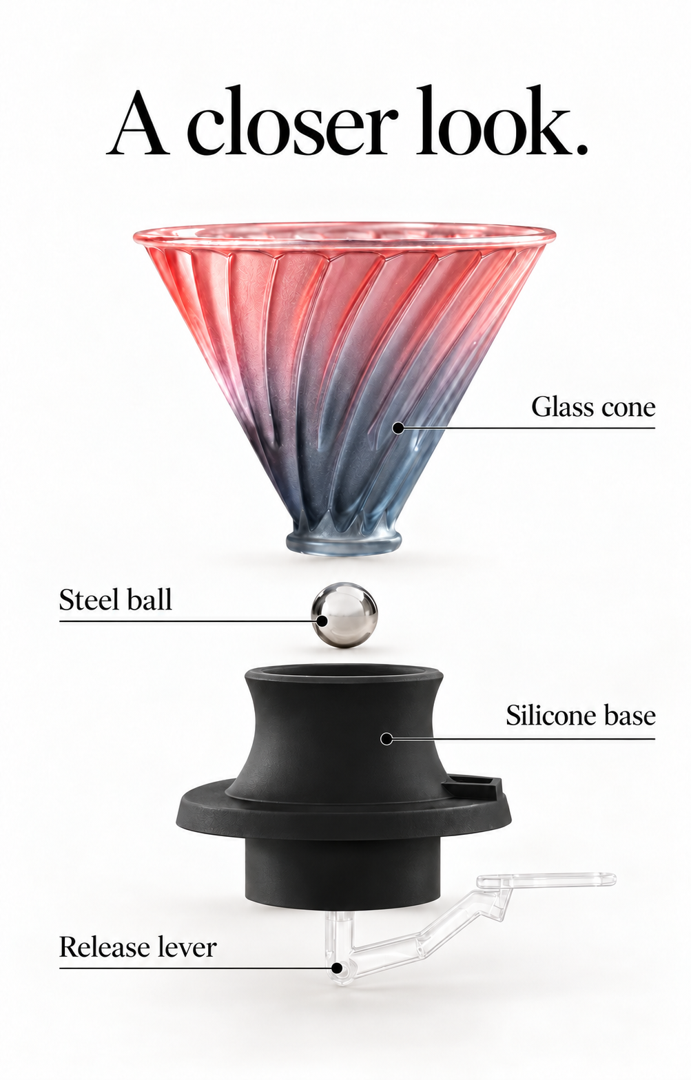 parts detail — glass immersion coffee brewer