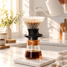 Morning brewing with the clear immersion dripper and 400 ml wood-collar server