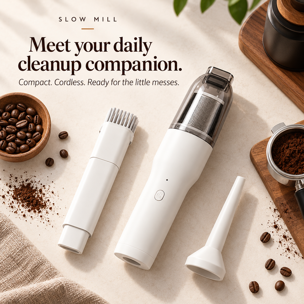 Slow Mill portable cordless vacuum — overview