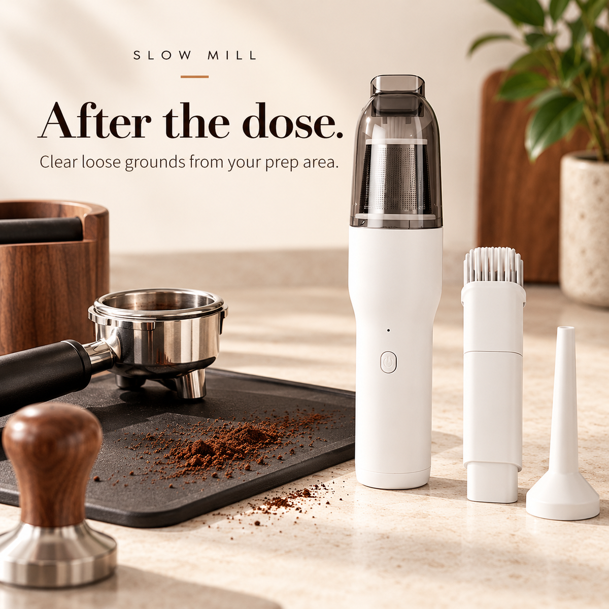 Slow Mill portable cordless vacuum — dosing