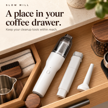 Slow Mill portable cordless vacuum — storage