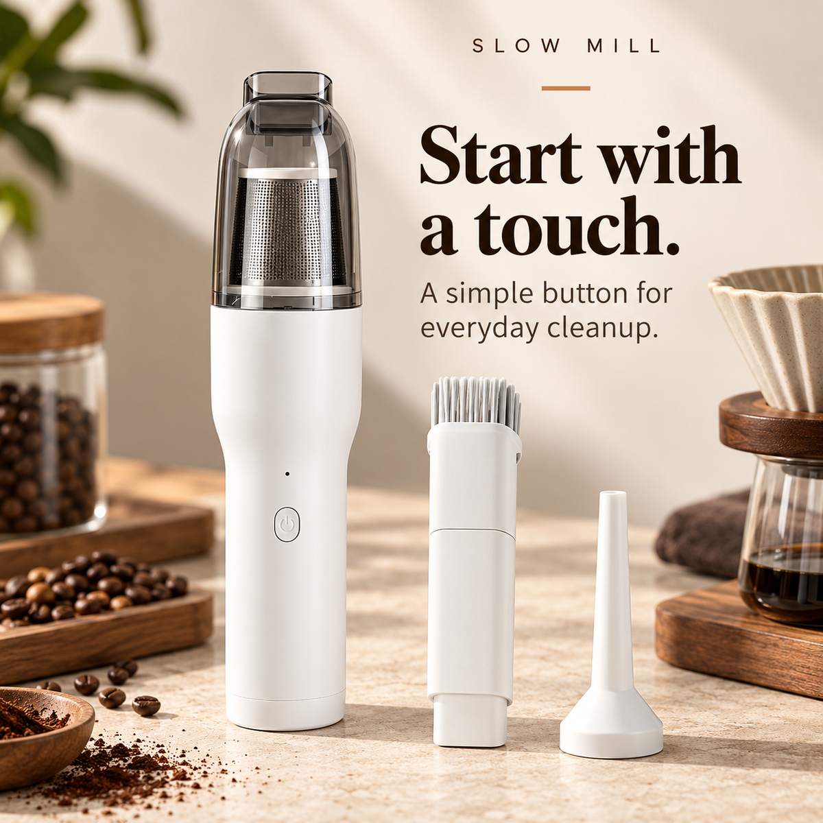 Slow Mill portable cordless vacuum — control