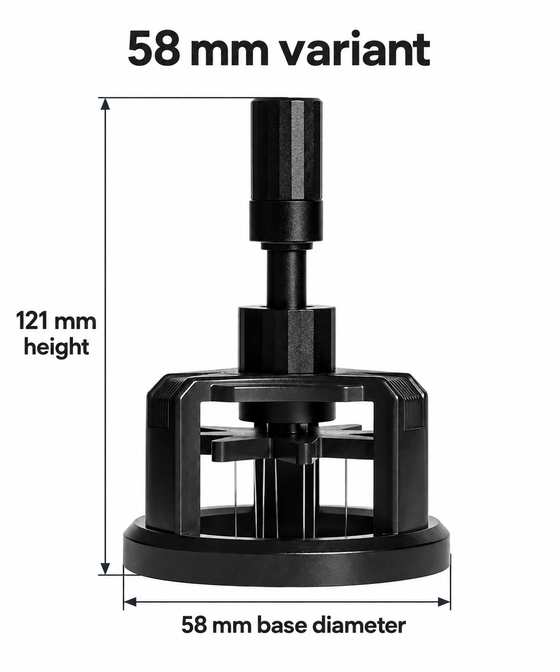 Supplier dimensions for 58 mm rotary WDT: 121 mm height and 58 mm base diameter