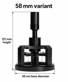 Supplier dimensions for 58 mm rotary WDT: 121 mm height and 58 mm base diameter
